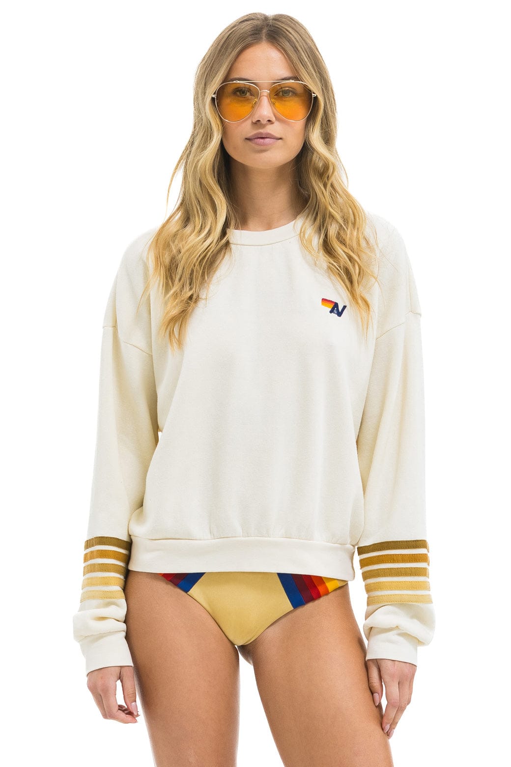 Retro RUGBY STITCH 2 RELAXED CREW SWEATSHIRT - VINTAGE WHITE BROWN