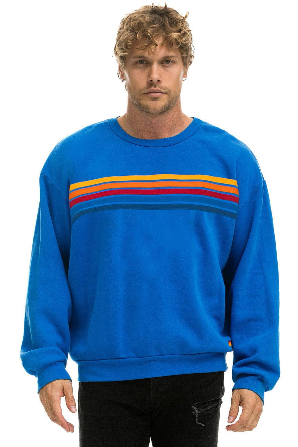 Retro 5 STRIPE RELAXED CREW SWEATSHIRT - OCEAN