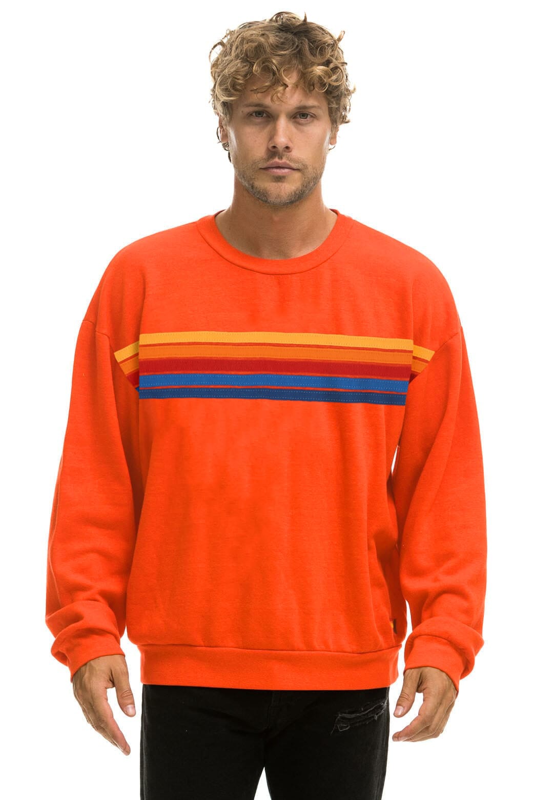 Retro 5 STRIPE RELAXED CREW SWEATSHIRT - VINTAGE ORANGE
