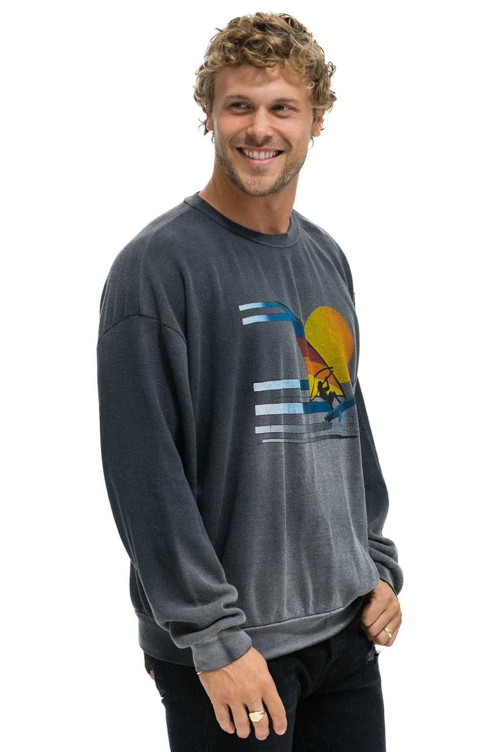 Retro WINDSURF JUMP RELAXED CREW SWEATSHIRT - FADED SMOKE