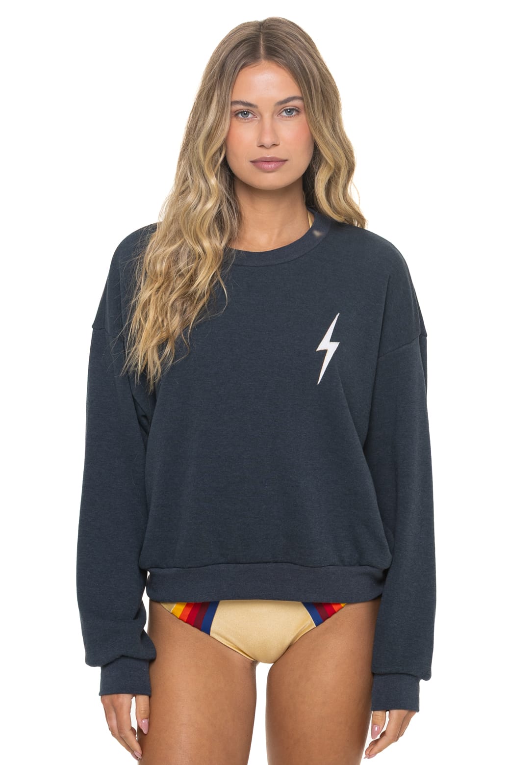 Retro BOLT STITCH RELAXED CREW SWEATSHIRT - CHARCOAL