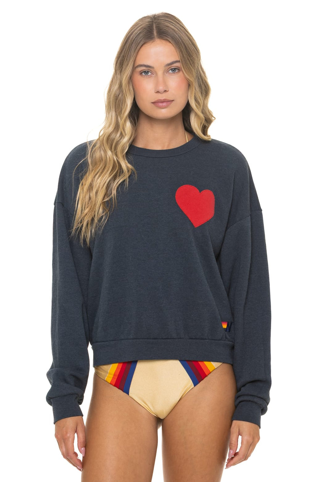 Retro HEART STITCH RELAXED CREW SWEATSHIRT - CHARCOAL