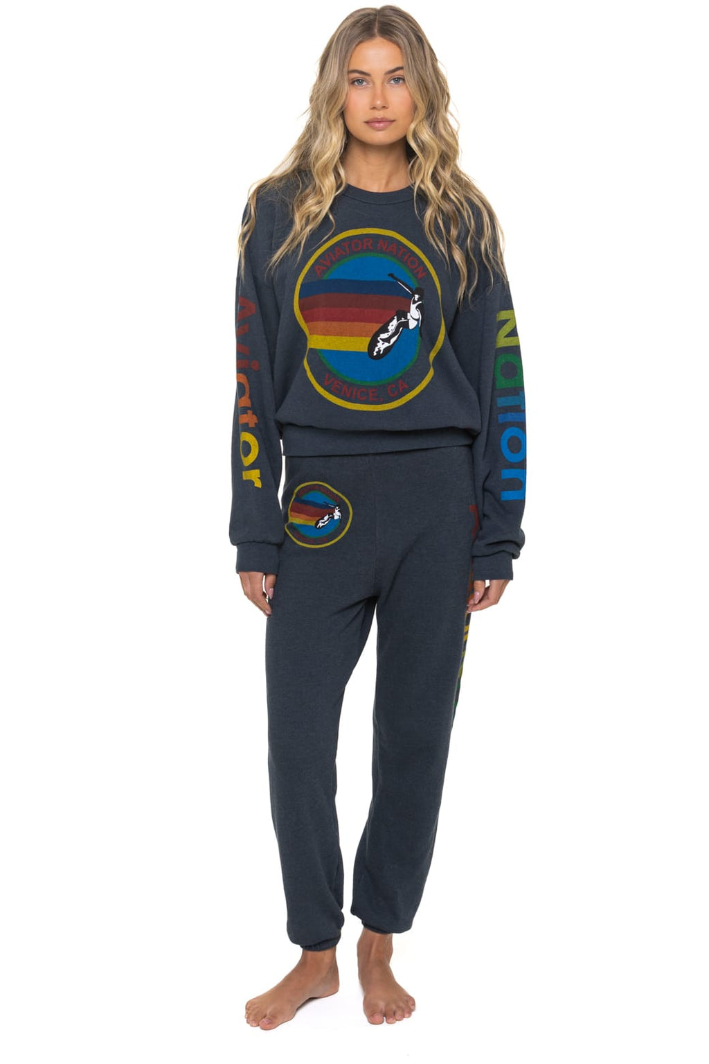 Retro AVIATOR NATION RELAXED VENICE CREW SWEATSHIRT - CHARCOAL