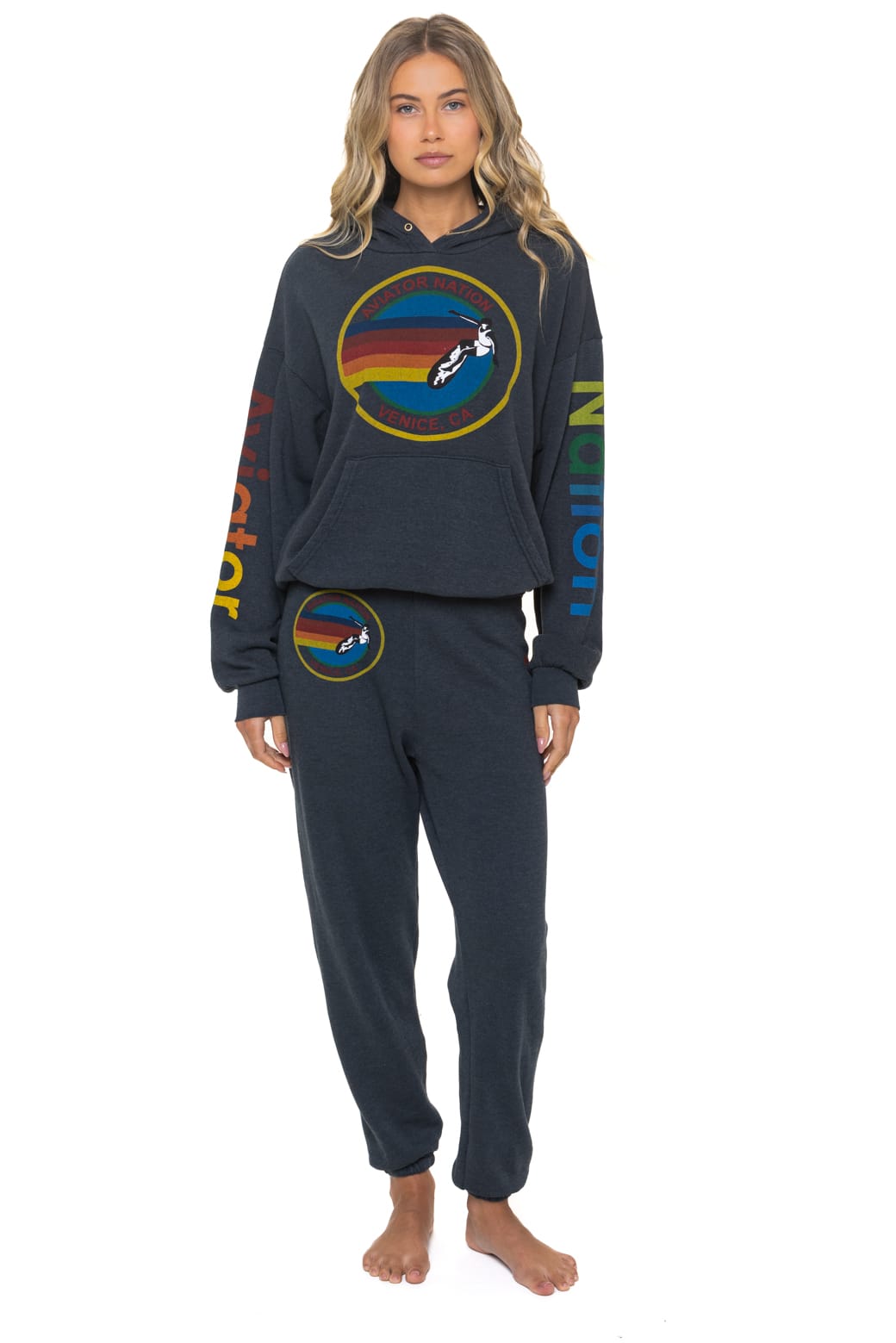 Retro AVIATOR NATION RELAXED VENICE PULLOVER HOODIE - CHARCOAL