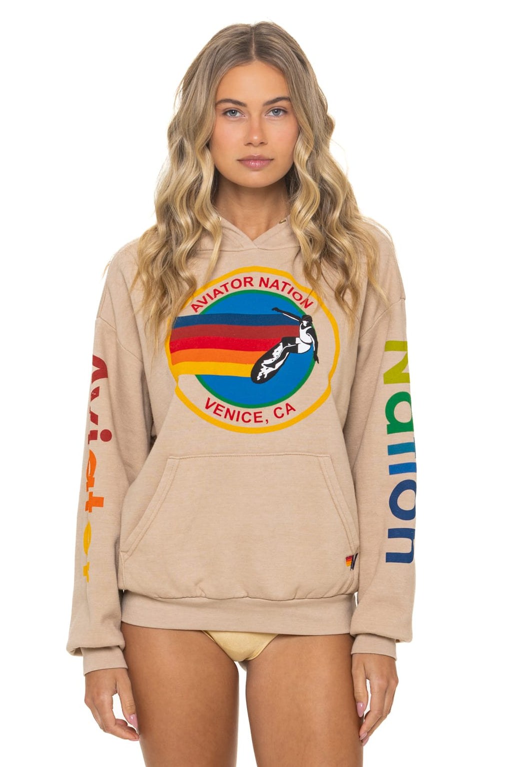 Retro AVIATOR NATION RELAXED VENICE PULLOVER HOODIE - SAND