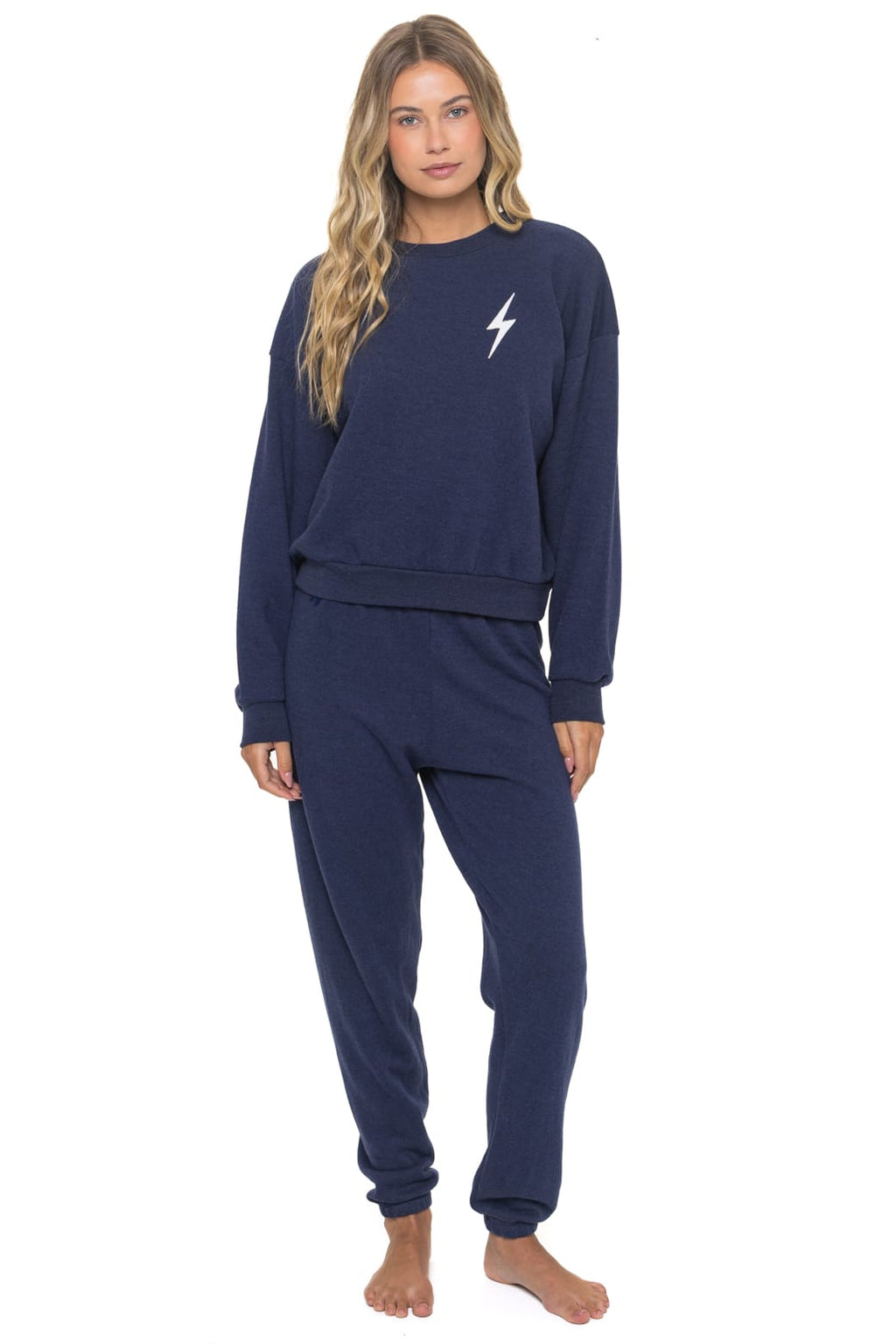 Retro BOLT STITCH RELAXED CREW SWEATSHIRT - NAVY WHITE