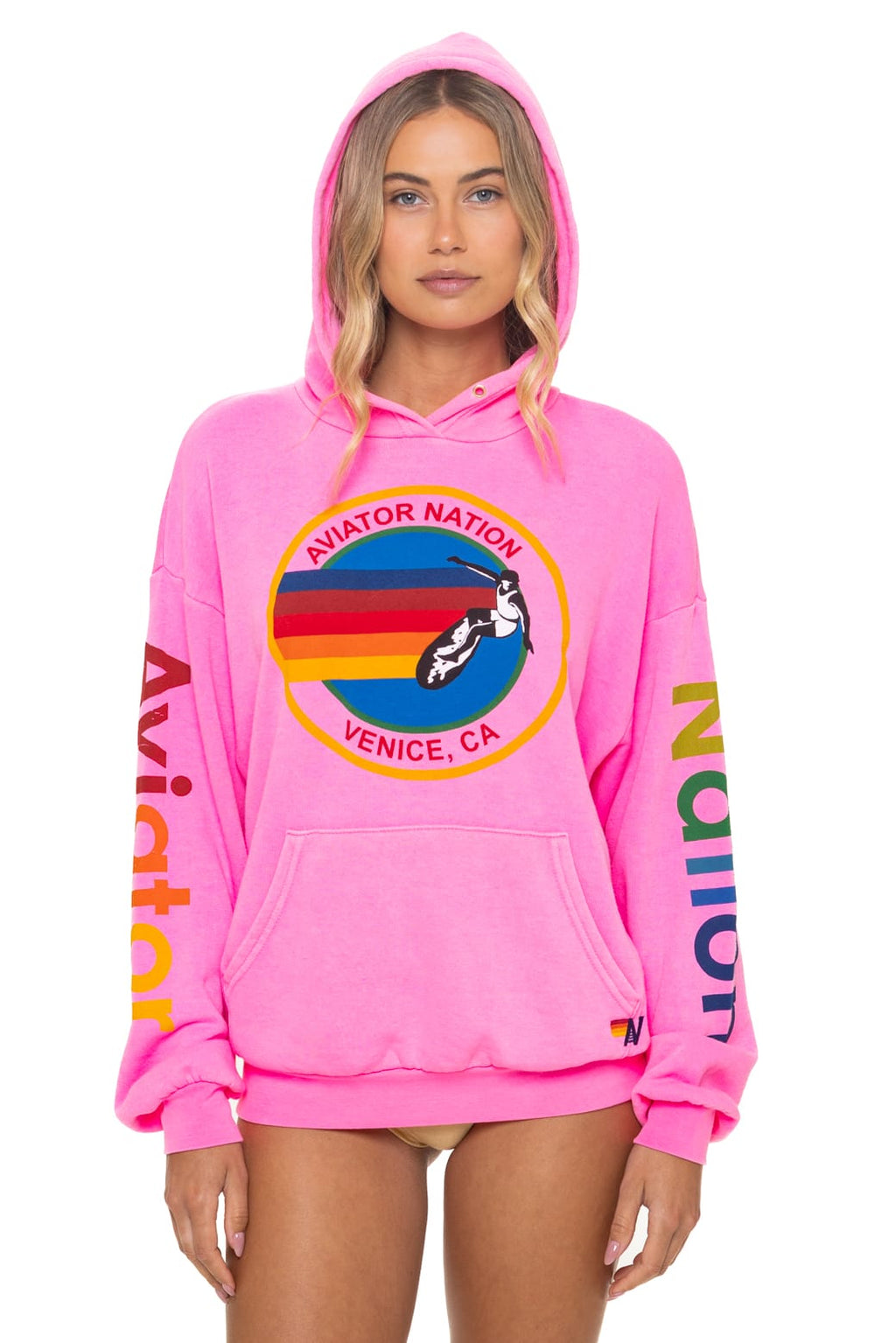 Retro AVIATOR NATION RELAXED VENICE PULLOVER HOODIE - NEON PINK
