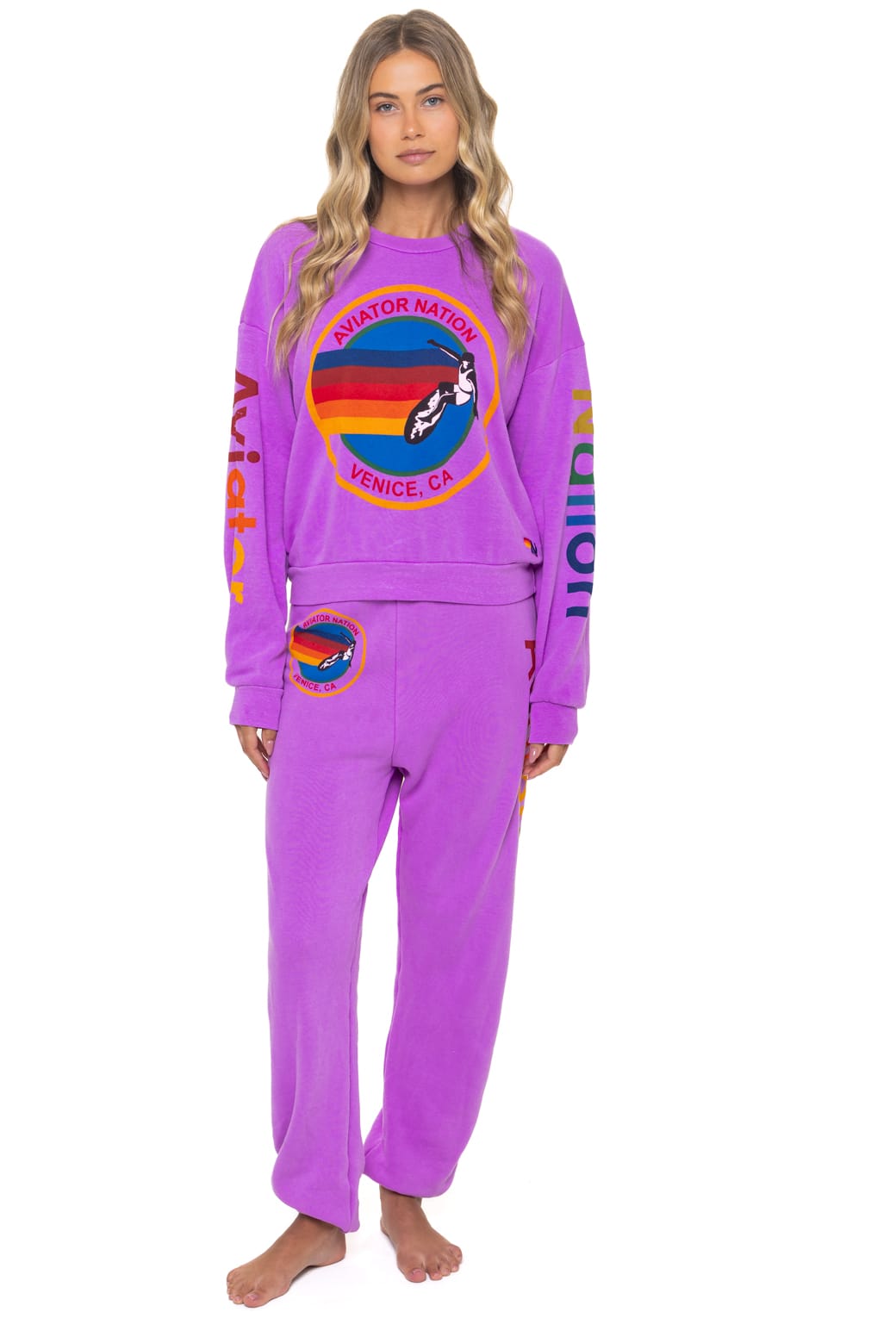 Retro AVIATOR NATION RELAXED VENICE CREW SWEATSHIRT - NEON PURPLE