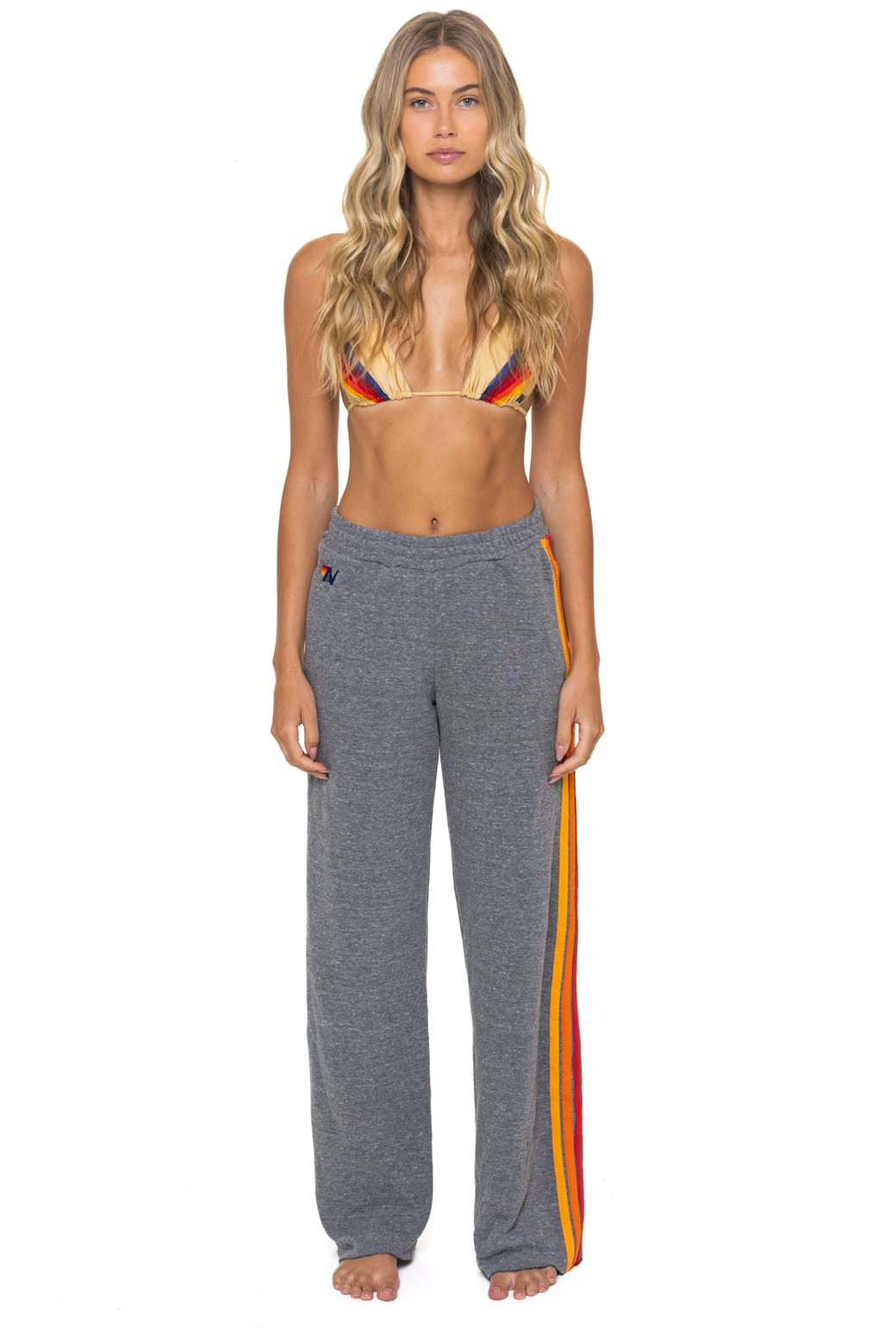 Retro 5 STRIPE WIDE LEG POCKET SWEATPANTS - HEATHER GREY