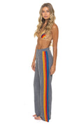 Retro 5 STRIPE WIDE LEG POCKET SWEATPANTS - HEATHER GREY