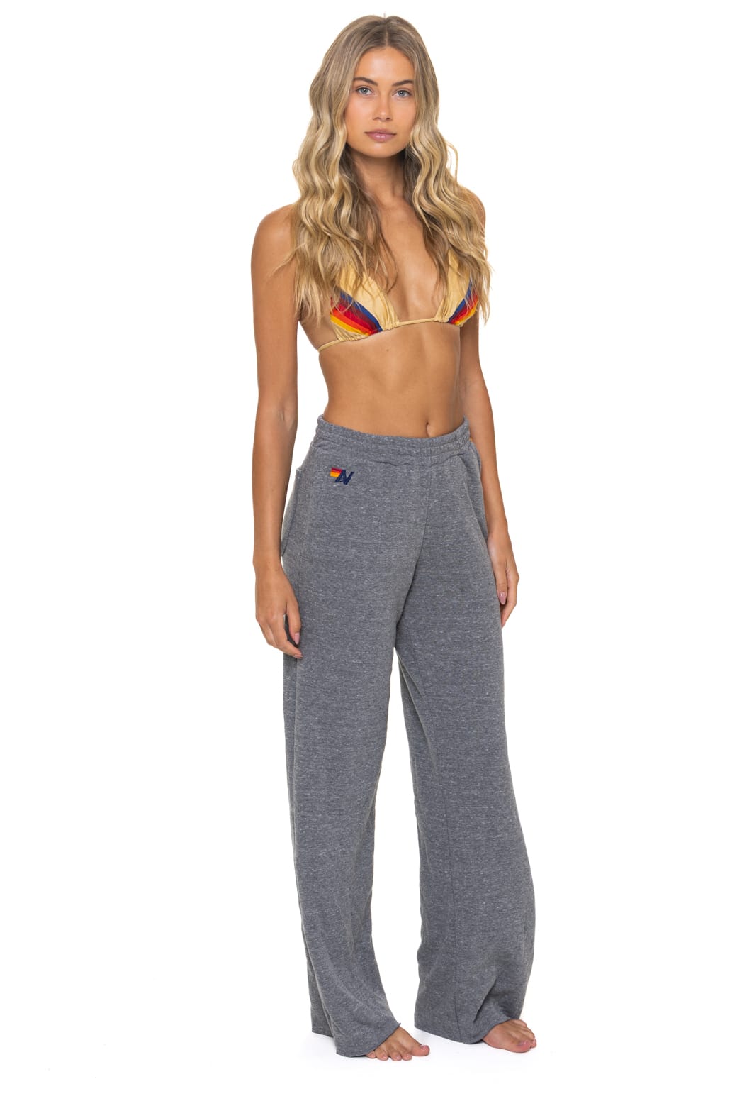 Retro 5 STRIPE WIDE LEG POCKET SWEATPANTS - HEATHER GREY