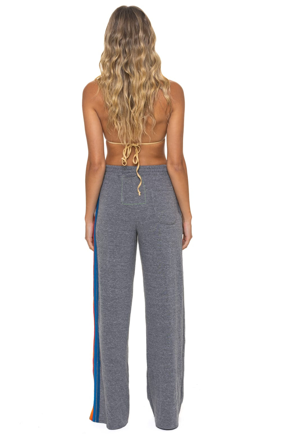 Retro 5 STRIPE WIDE LEG POCKET SWEATPANTS - HEATHER GREY