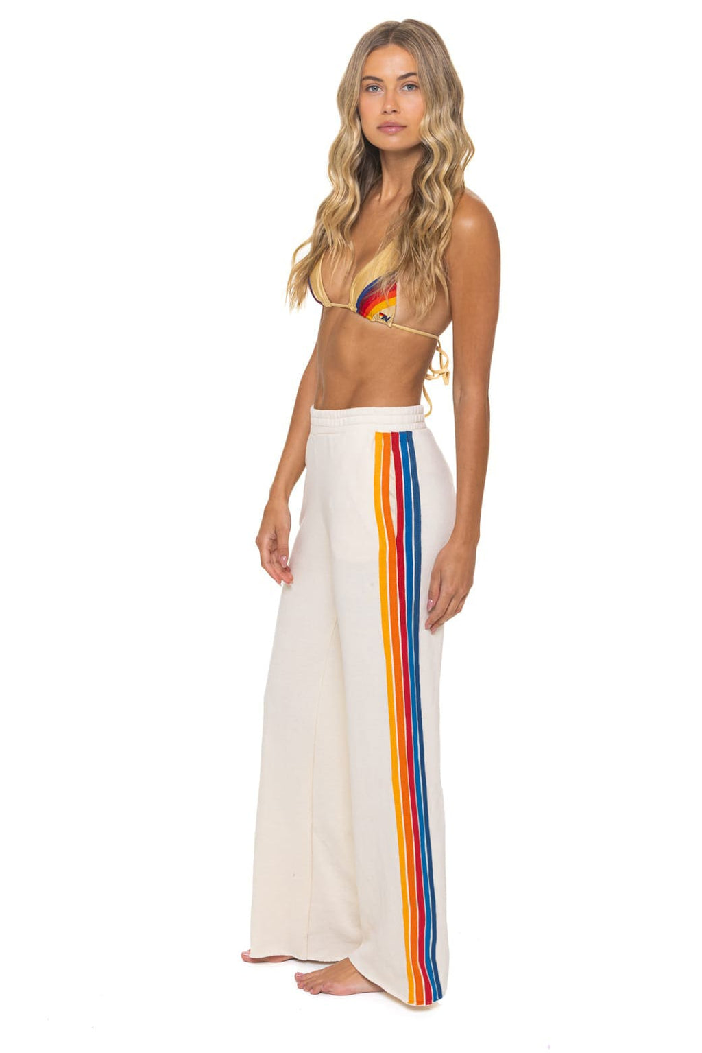 Retro 5 STRIPE WIDE LEG POCKET SWEATPANTS - VINTAGE WHITE