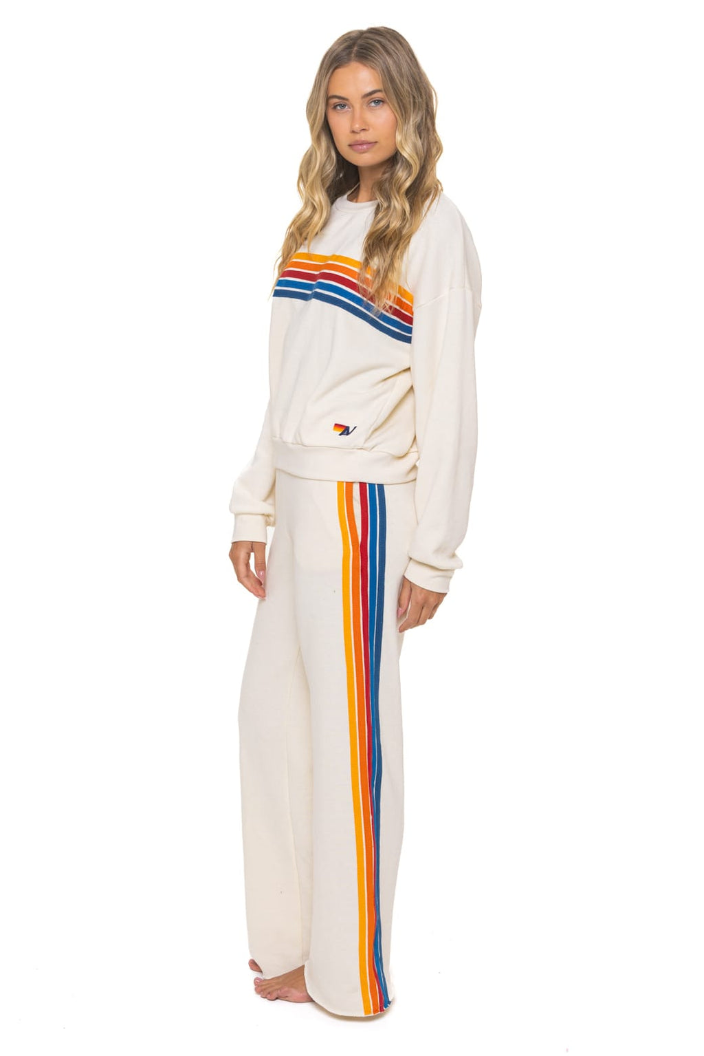 Retro 5 STRIPE RELAXED CREW SWEATSHIRT - VINTAGE WHITE