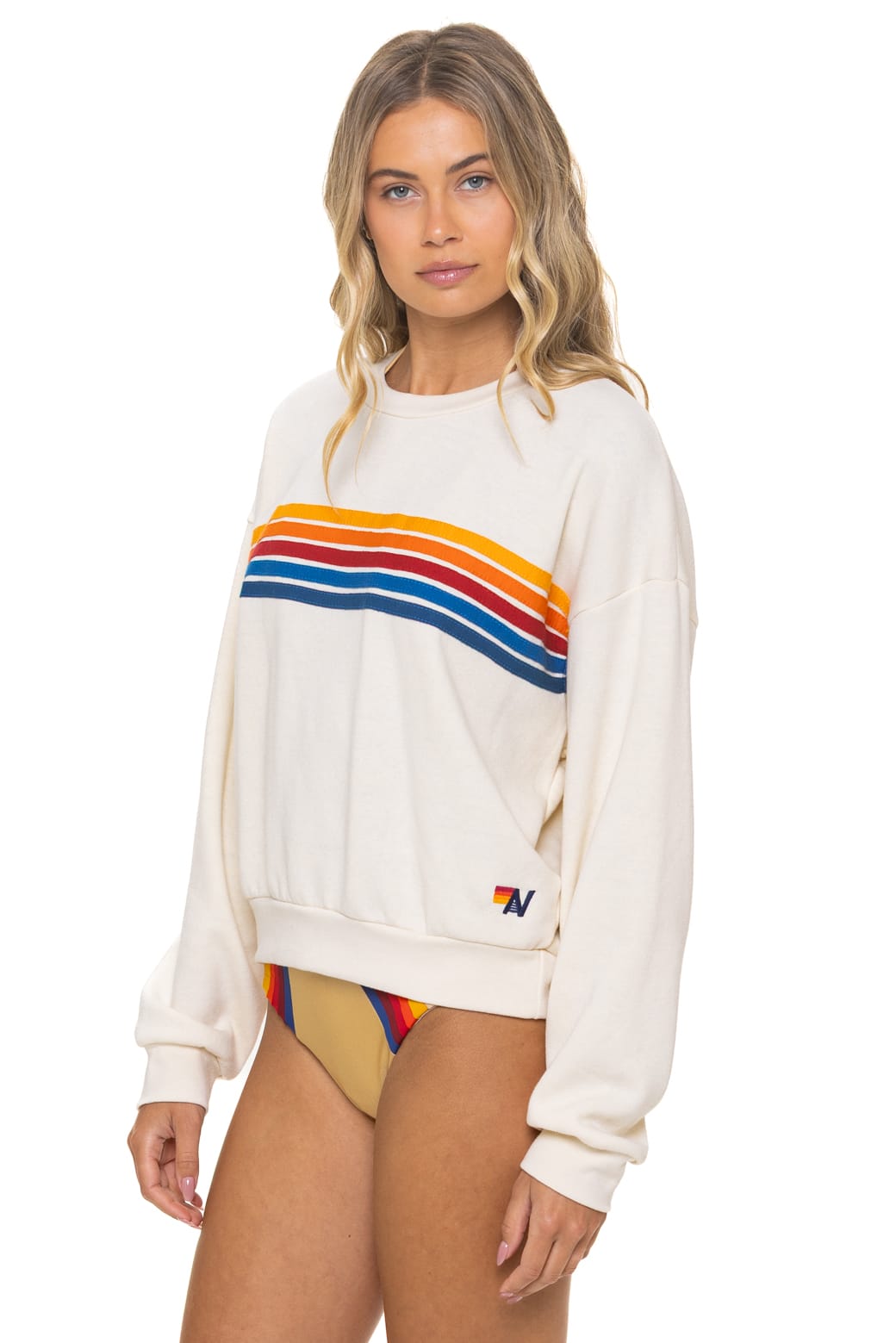 Retro 5 STRIPE RELAXED CREW SWEATSHIRT - VINTAGE WHITE