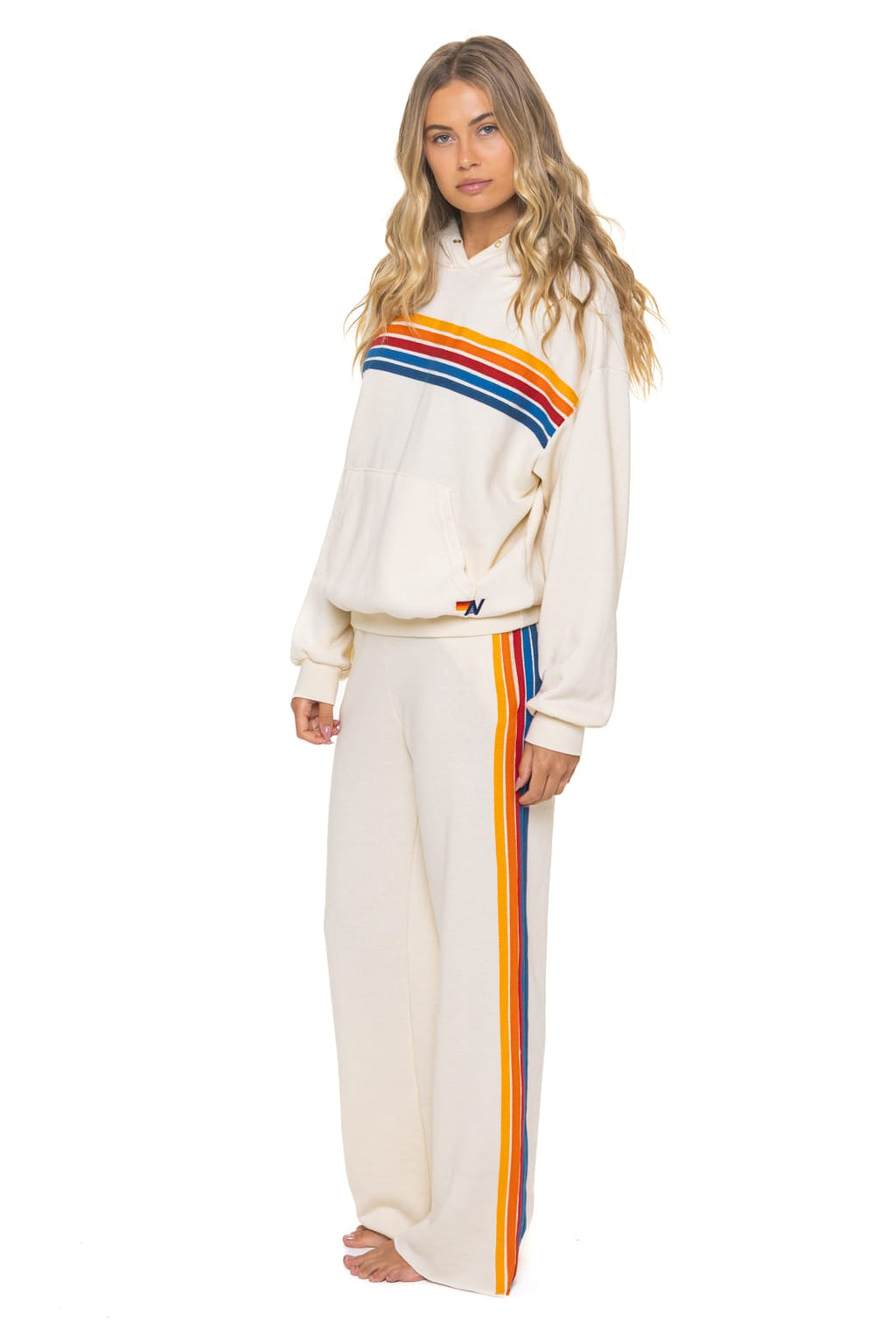 Retro 5 STRIPE RELAXED PULLOVER HOODIE - VINTAGE WHITE