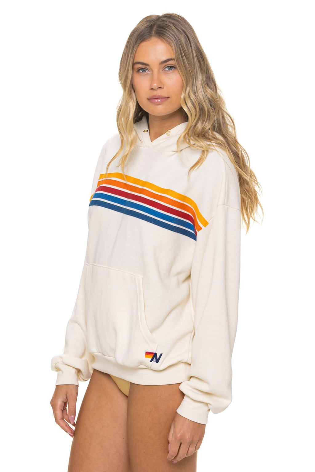 Retro 5 STRIPE RELAXED PULLOVER HOODIE - VINTAGE WHITE