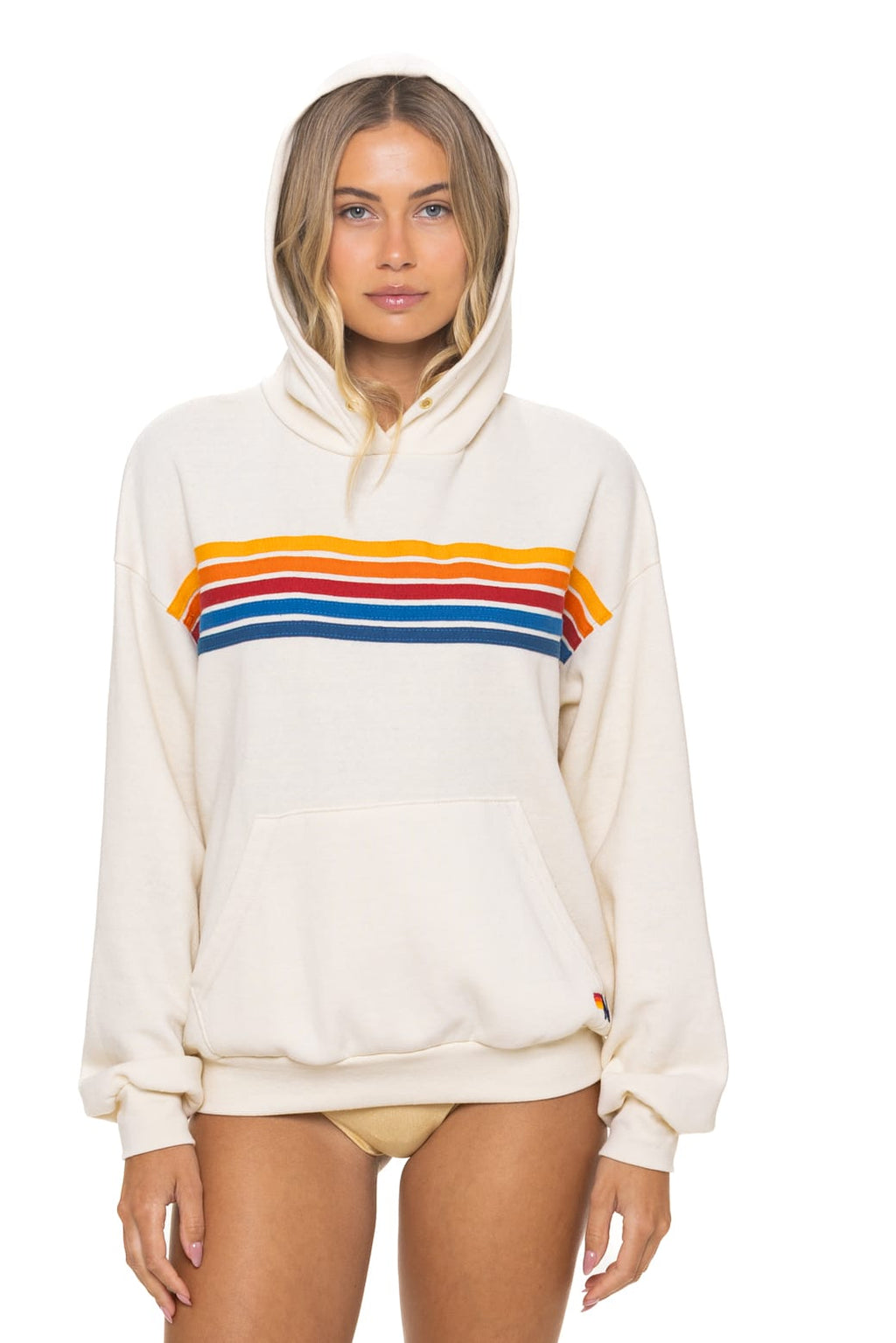 Retro 5 STRIPE RELAXED PULLOVER HOODIE - VINTAGE WHITE