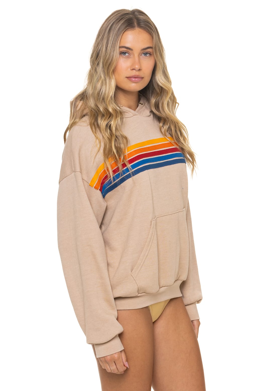 Retro 5 STRIPE RELAXED PULLOVER HOODIE - SAND