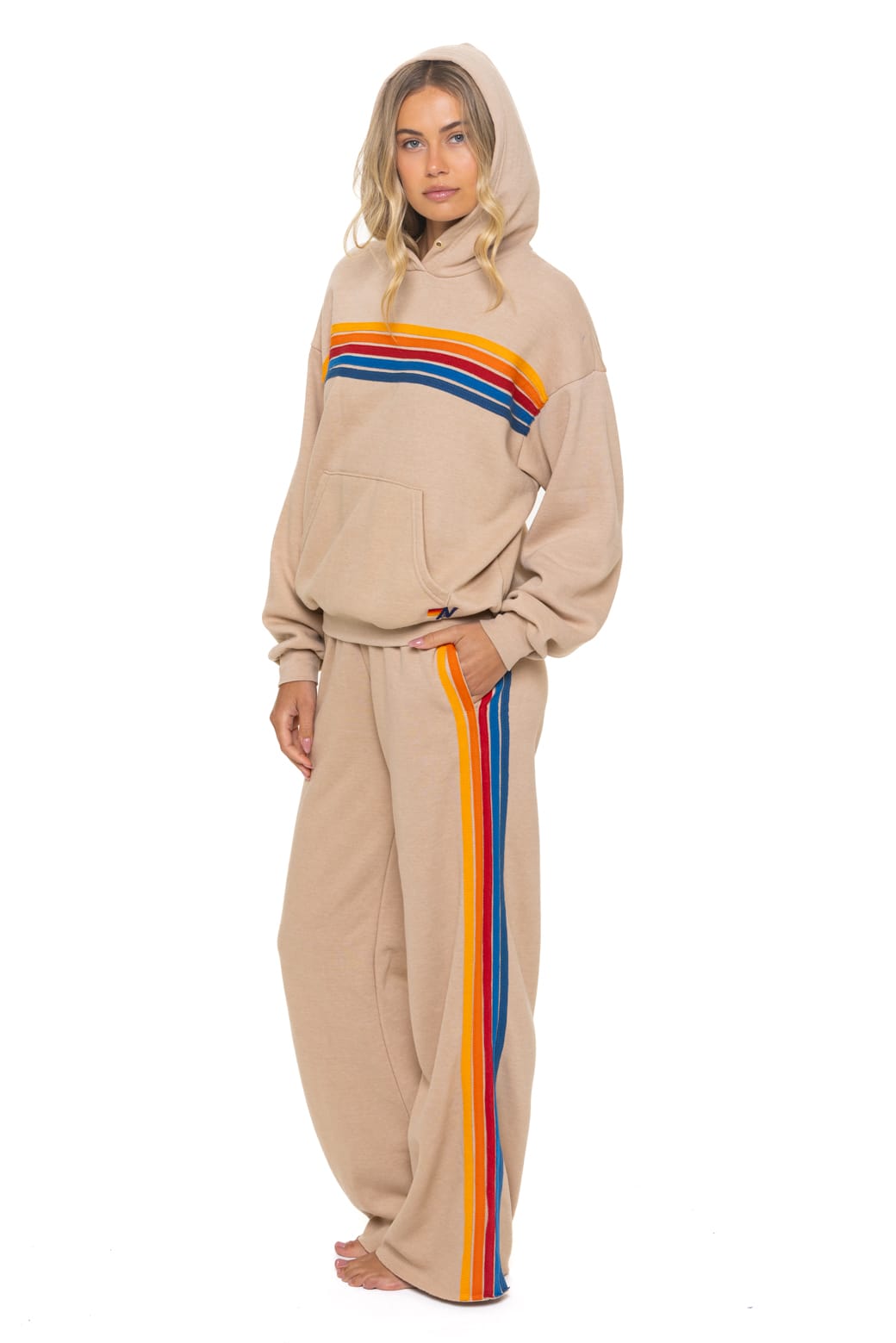 Retro 5 STRIPE RELAXED PULLOVER HOODIE - SAND