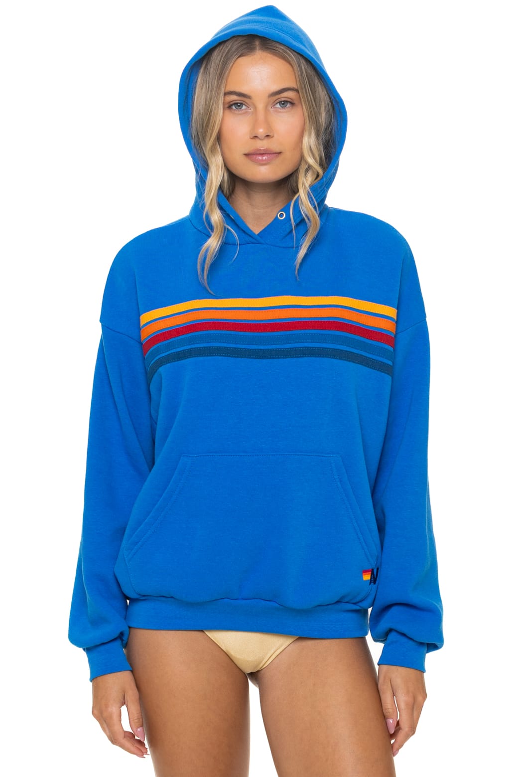 Retro 5 STRIPE RELAXED PULLOVER HOODIE - OCEAN