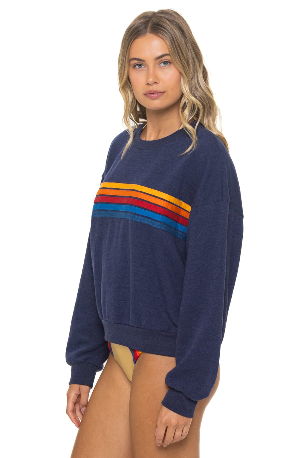 Retro 5 STRIPE RELAXED CREW SWEATSHIRT - NAVY