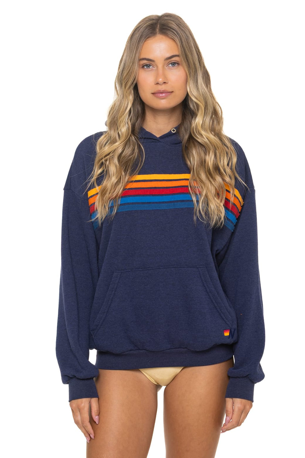 Retro 5 STRIPE RELAXED PULLOVER HOODIE - NAVY