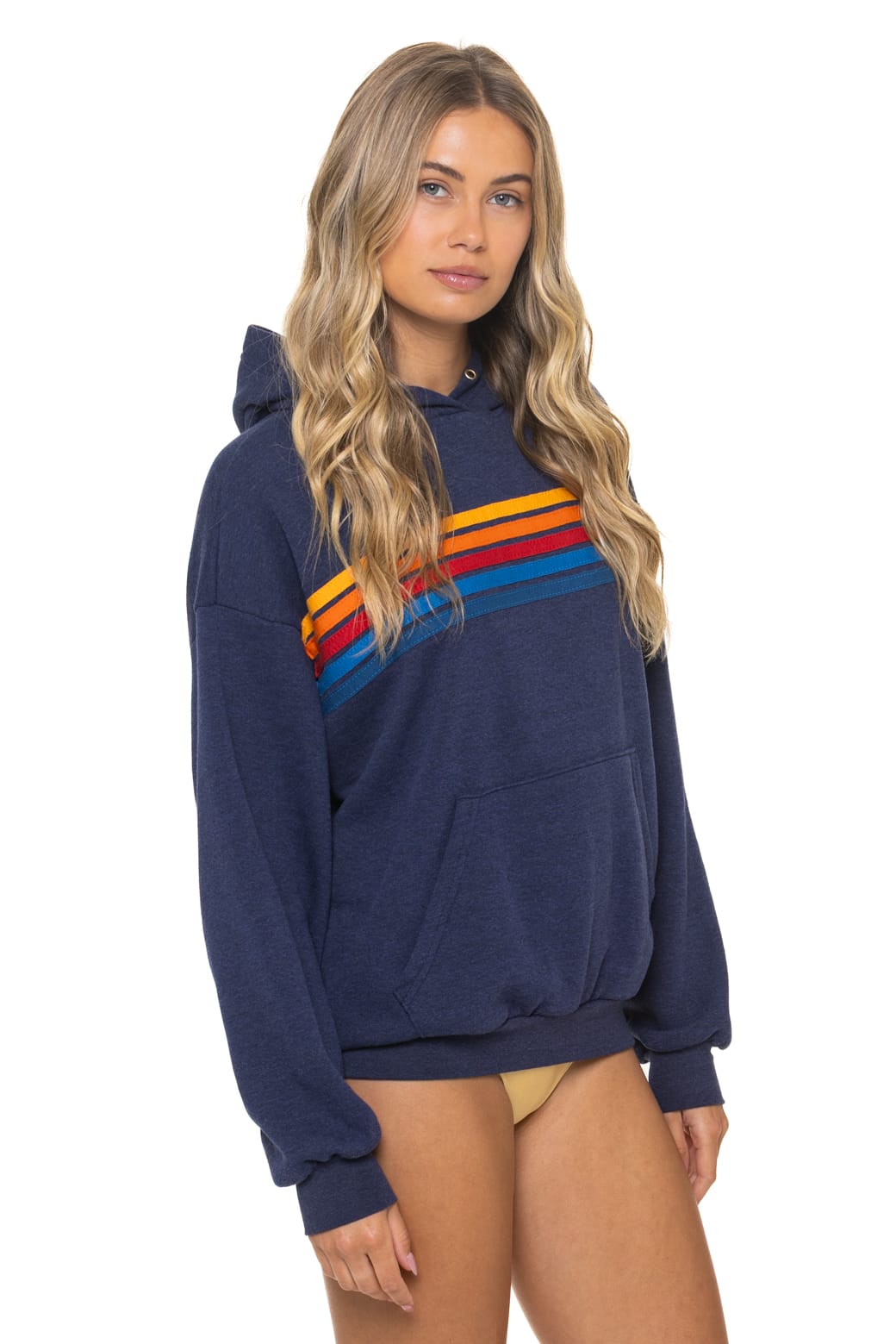 Retro 5 STRIPE RELAXED PULLOVER HOODIE - NAVY