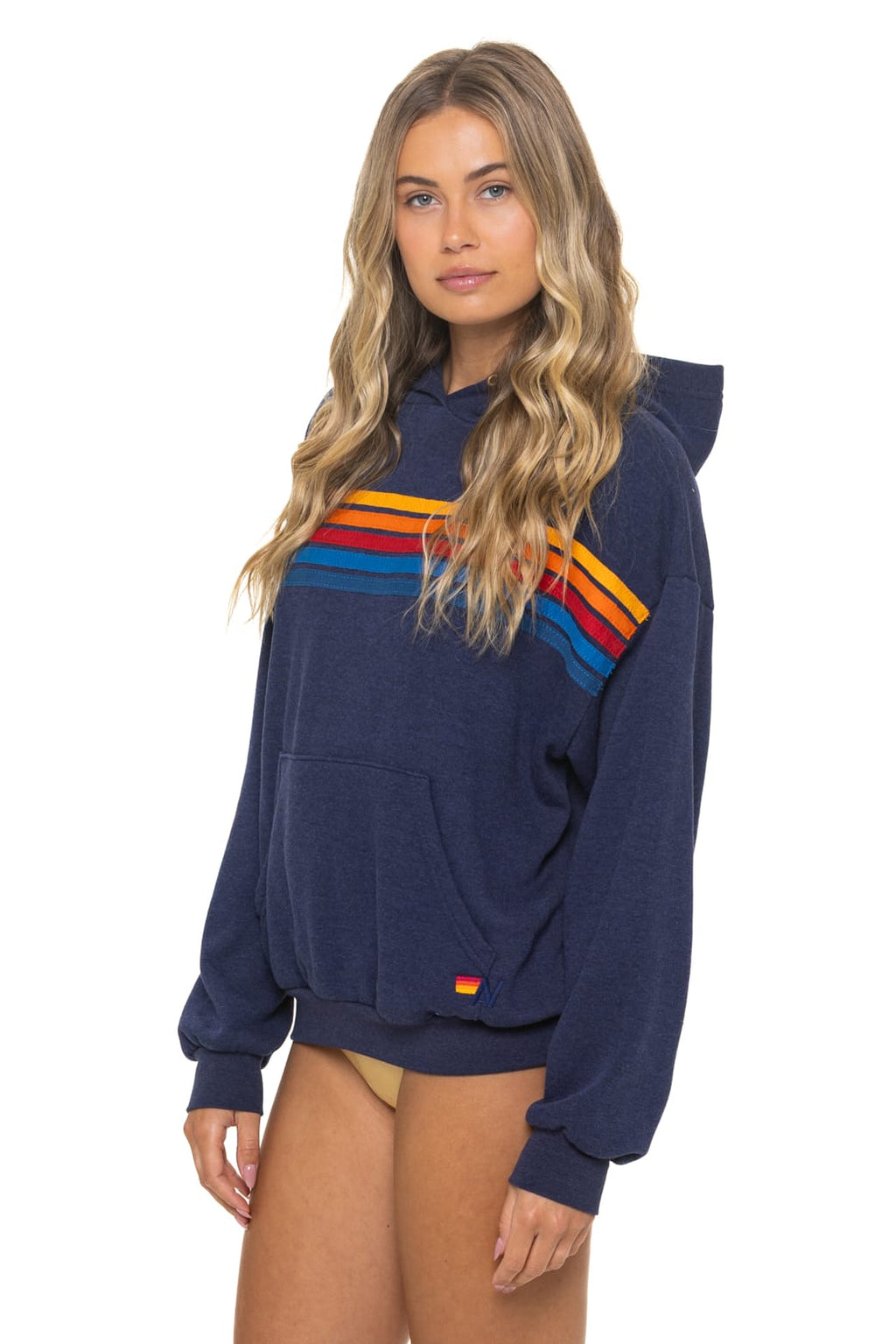 Retro 5 STRIPE RELAXED PULLOVER HOODIE - NAVY