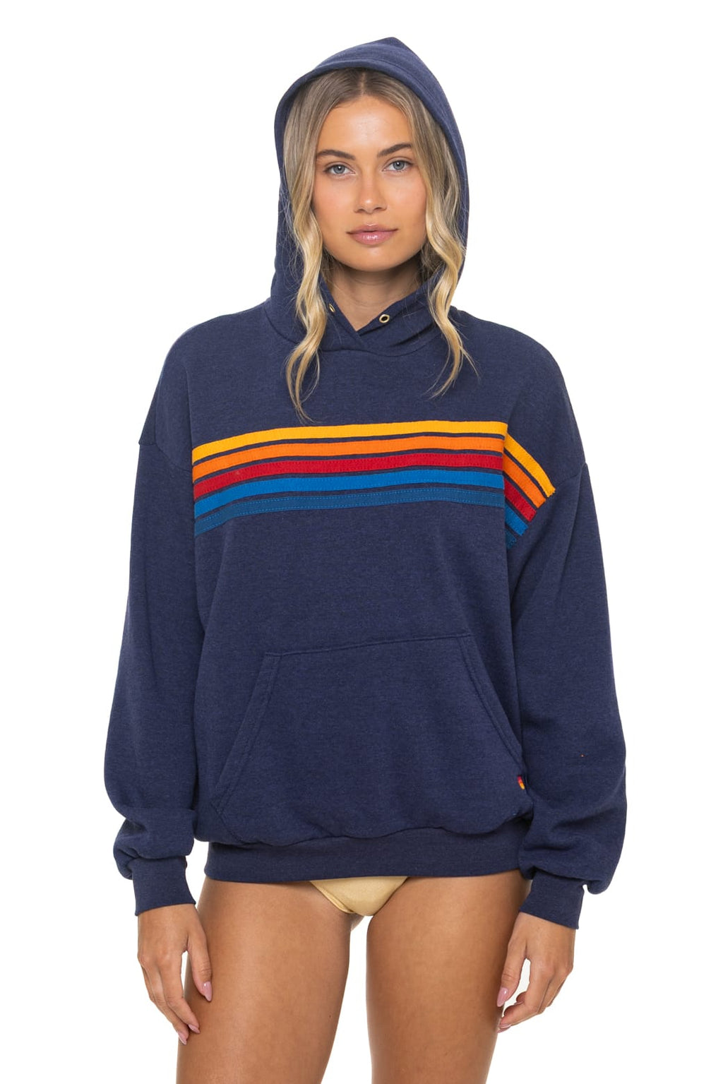 Retro 5 STRIPE RELAXED PULLOVER HOODIE - NAVY
