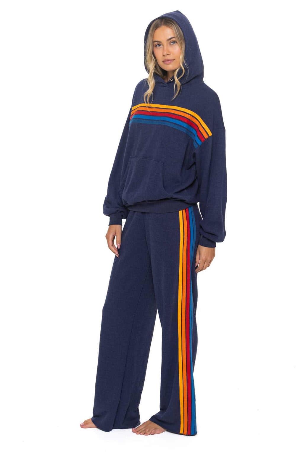 Retro 5 STRIPE RELAXED PULLOVER HOODIE - NAVY