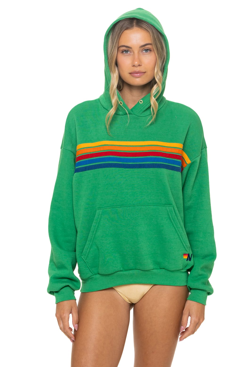 Retro 5 STRIPE RELAXED PULLOVER HOODIE - KELLY GREEN