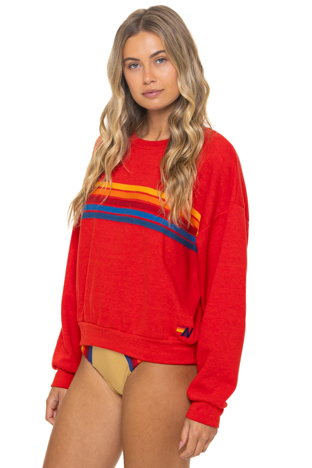 Retro 5 STRIPE RELAXED CREW SWEATSHIRT - RED