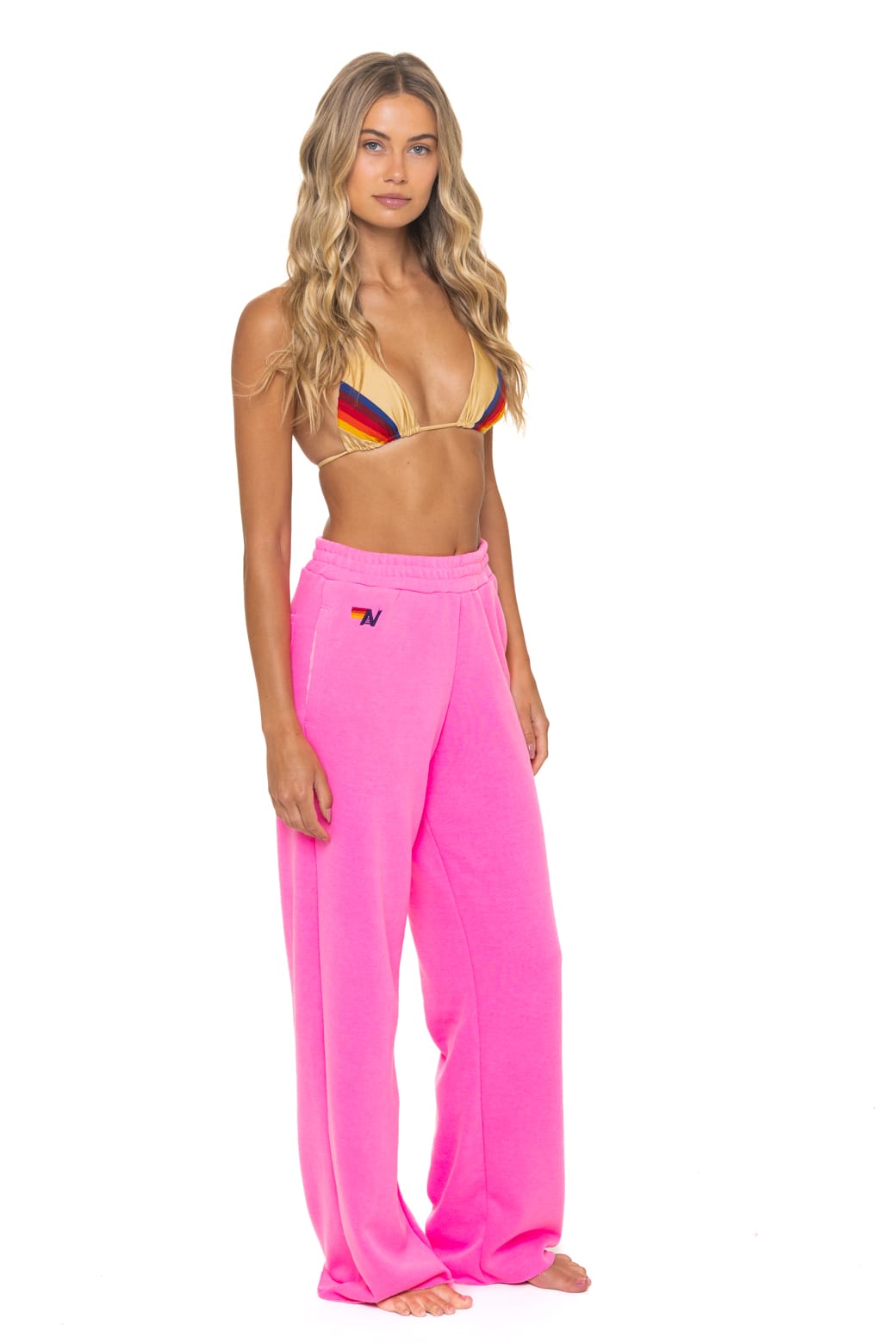 Retro 5 STRIPE WIDE LEG POCKET SWEATPANTS - NEON PINK
