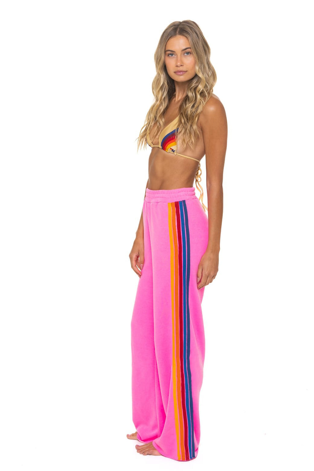 Retro 5 STRIPE WIDE LEG POCKET SWEATPANTS - NEON PINK