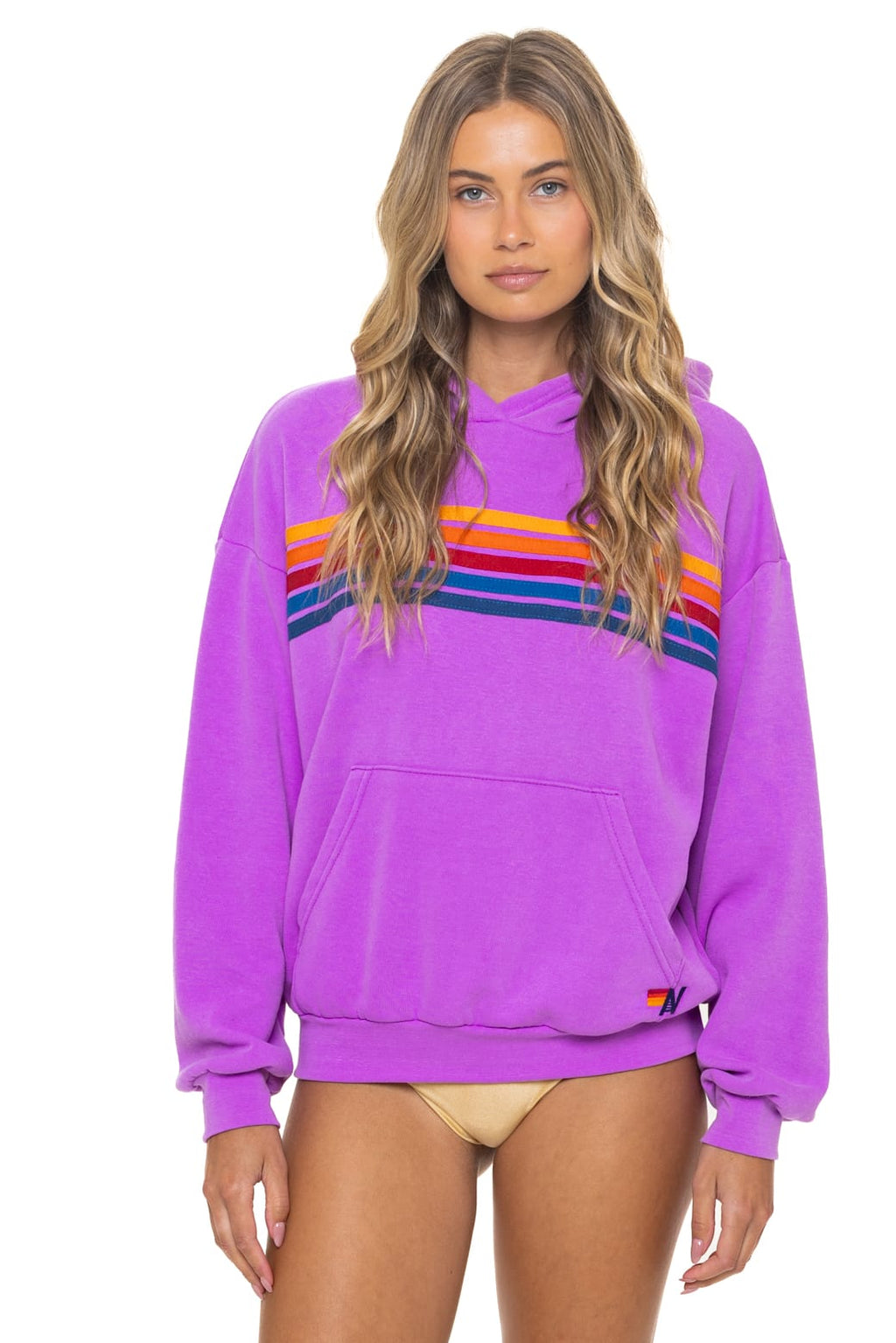 Retro 5 STRIPE RELAXED PULLOVER HOODIE - NEON PURPLE