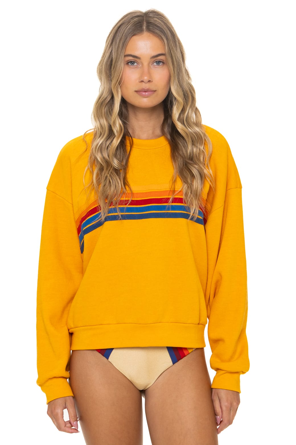 Retro 5 STRIPE RELAXED CREW SWEATSHIRT - VINTAGE GOLD