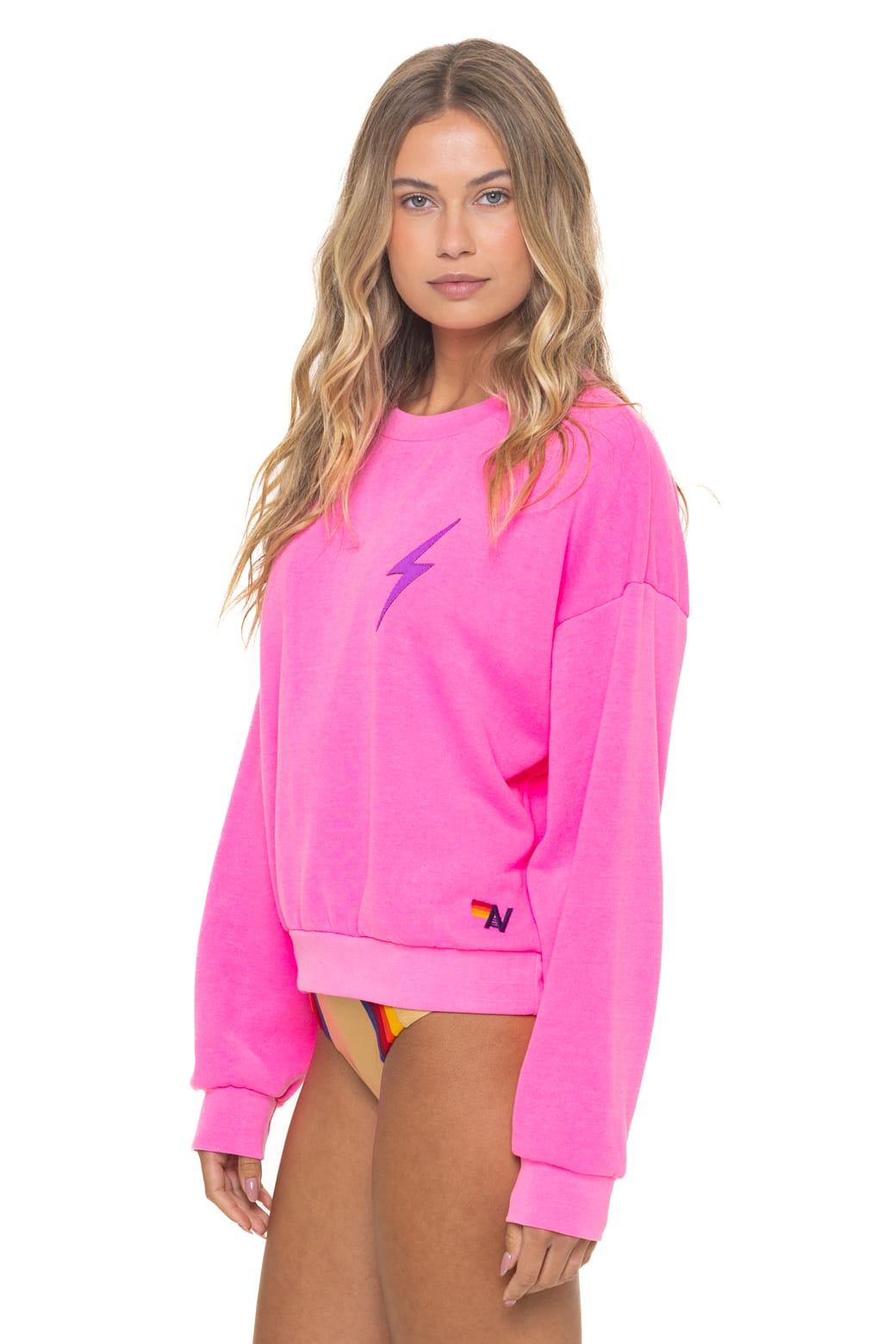 Retro BOLT STITCH RELAXED CREW SWEATSHIRT - NEON PINK NEON PURPLE