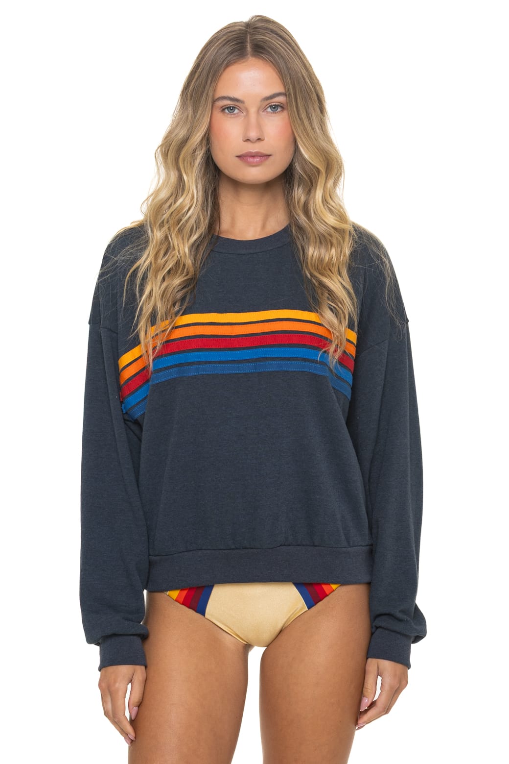 Retro 5 STRIPE RELAXED CREW SWEATSHIRT - CHARCOAL