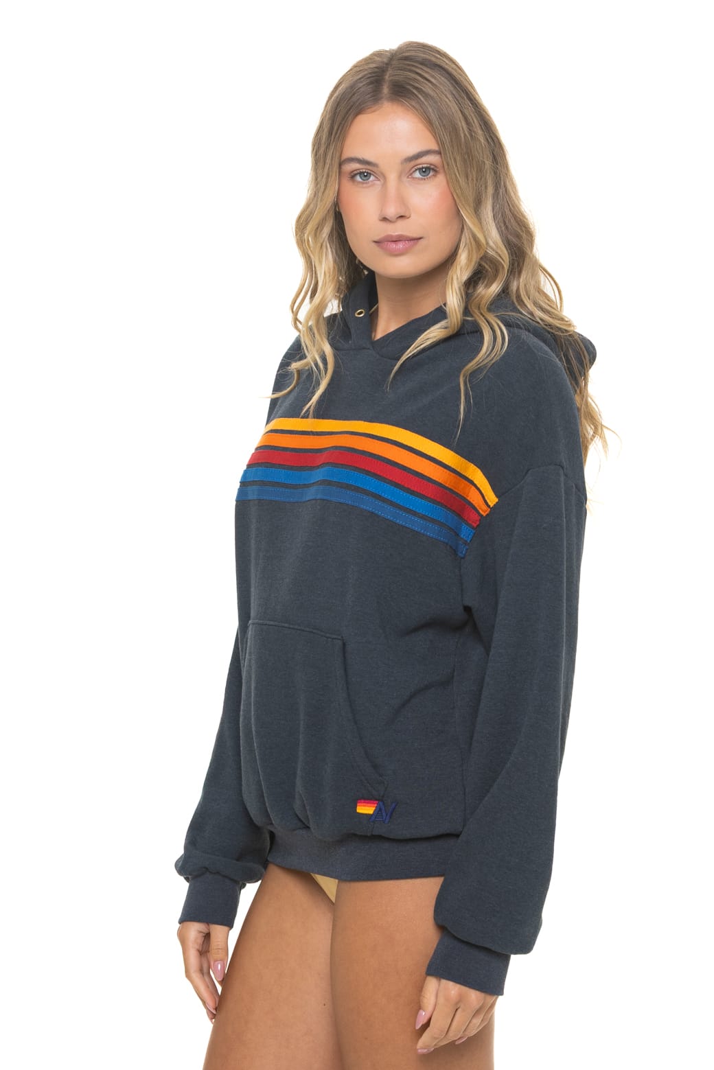 Retro 5 STRIPE RELAXED PULLOVER HOODIE - CHARCOAL