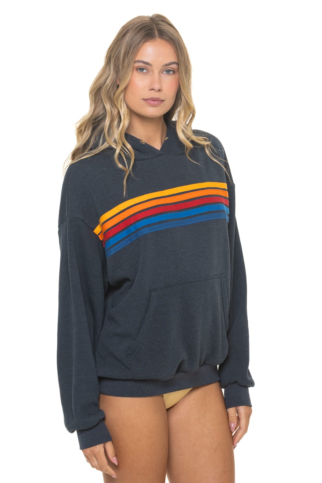 Retro 5 STRIPE RELAXED PULLOVER HOODIE - CHARCOAL