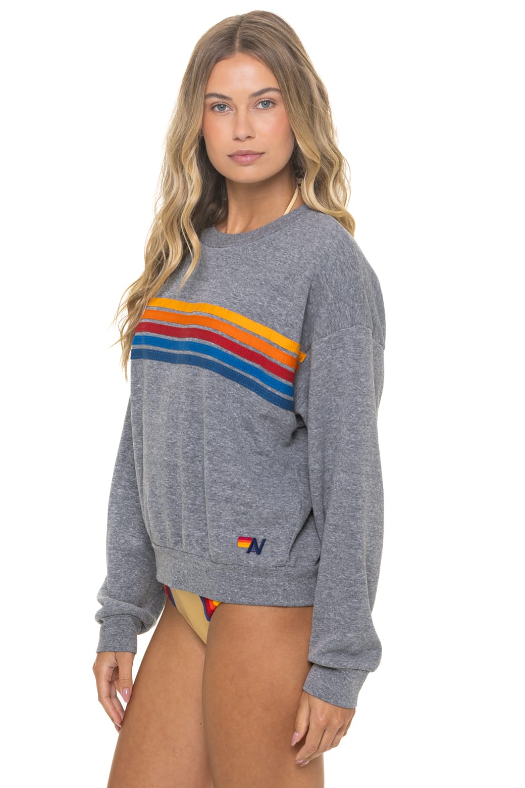 Retro 5 STRIPE RELAXED CREW SWEATSHIRT - HEATHER GREY