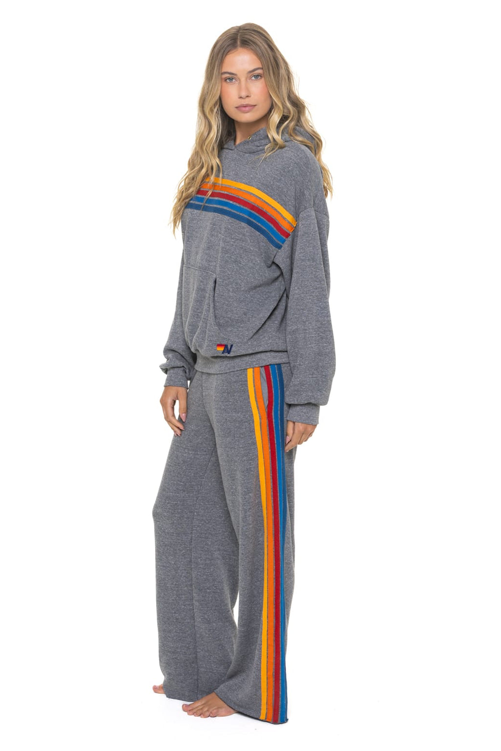 Retro 5 STRIPE RELAXED PULLOVER HOODIE - HEATHER GREY
