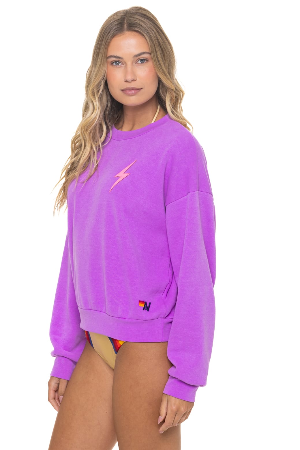 Retro BOLT STITCH RELAXED CREW SWEATSHIRT - NEON PURPLE NEON PINK