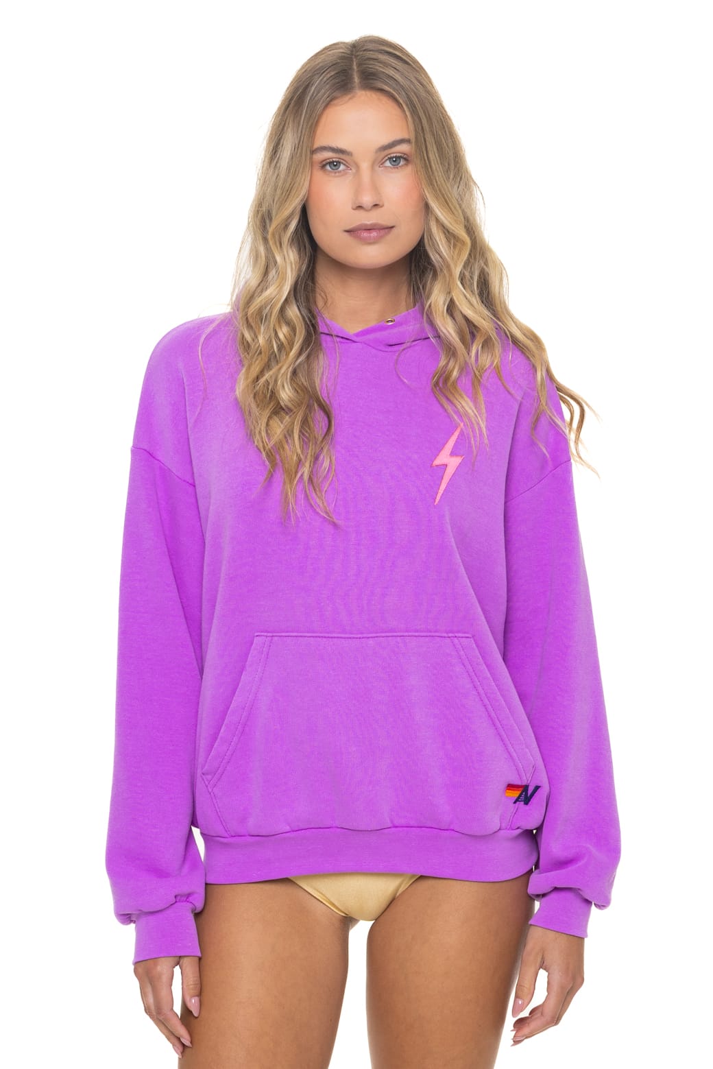 Retro BOLT STITCH RELAXED PULLOVER HOODIE - NEON PURPLE NEON PINK