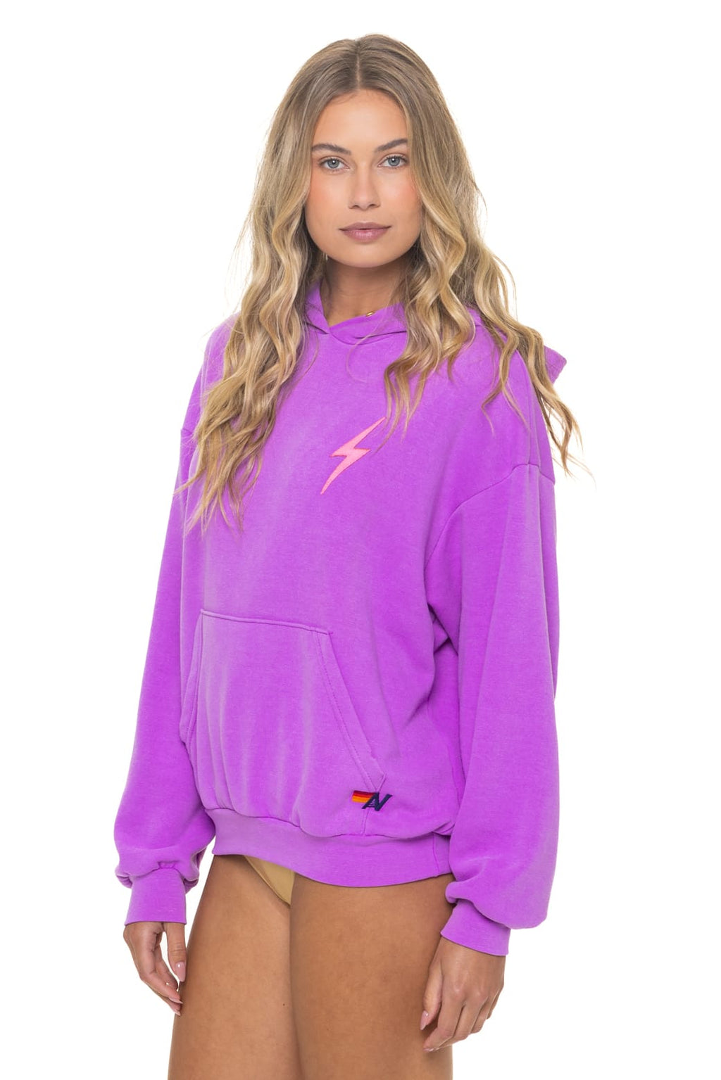 Retro BOLT STITCH RELAXED PULLOVER HOODIE - NEON PURPLE NEON PINK