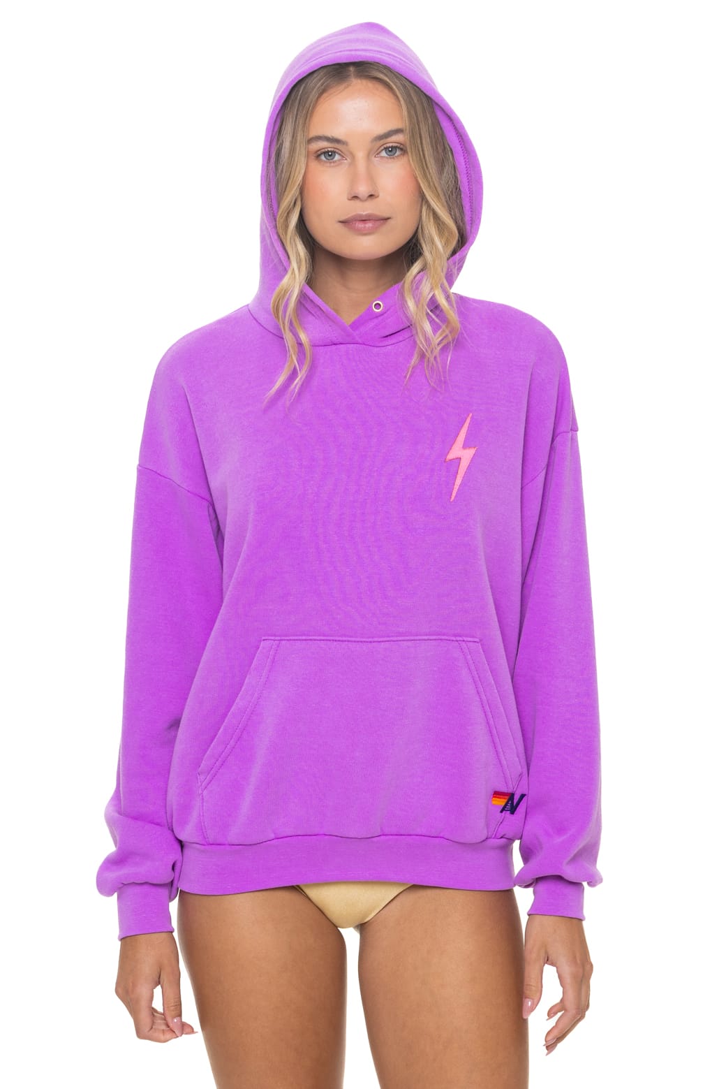 Retro BOLT STITCH RELAXED PULLOVER HOODIE - NEON PURPLE NEON PINK