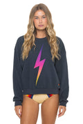 Retro BOLT FADE RELAXED CREW SWEATSHIRT - CHARCOAL PINK PURPLE
