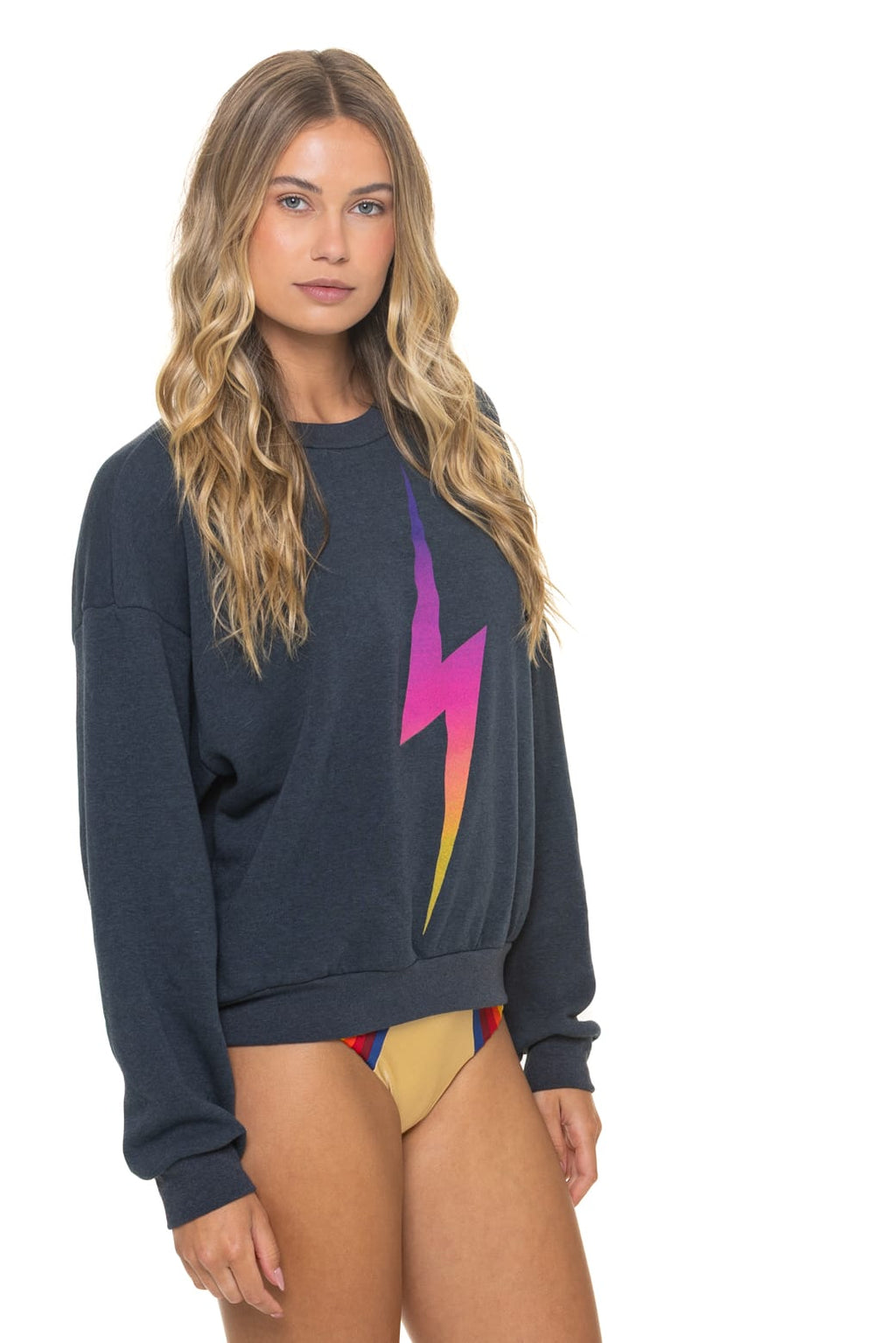 Retro BOLT FADE RELAXED CREW SWEATSHIRT - CHARCOAL PINK PURPLE