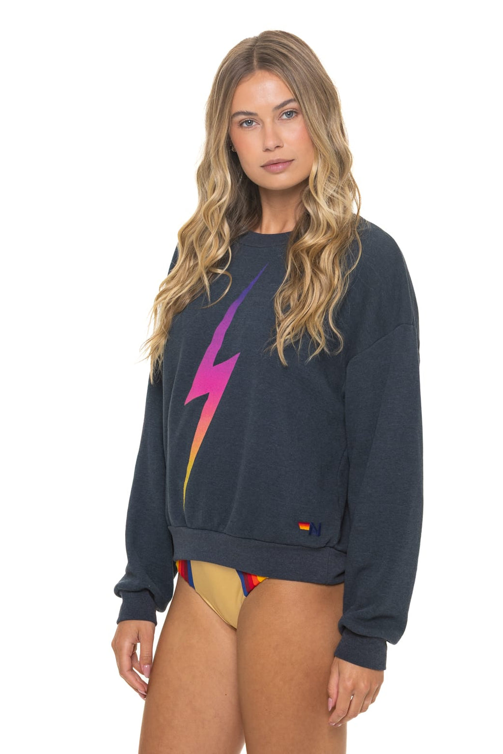Retro BOLT FADE RELAXED CREW SWEATSHIRT - CHARCOAL PINK PURPLE